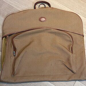 vintage Longchamp tan canvas Garment travel Bag w leather trim & hangle